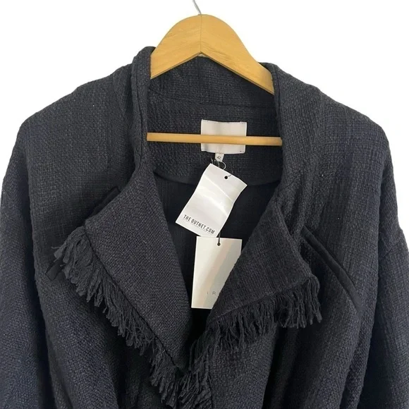 IRO Cauley Coat Fringe Moto Style Navy Tweed Jacket - Picture 6 of 12